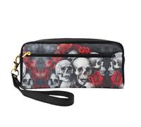 SSIMOO Trousse de maquillage portable avec imprimé éléphant, parfait compagnon de voyage, conçue pour de multiples utilisations, Tête de mort et rose rouge 2, One Size