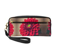 SSIMOO Trousse de maquillage portable motif requin avec différents gestes imprimés, parfait compagnon de voyage, conçu pour de multiples utilisations, Planche en bois rétro fleur dahlia rouge, One