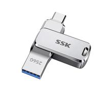 SSK 256 Go Clé USB Double Connecteurs, Clé USB C Flash Drive jusqu'à 220 Mo/s Type-C et USB-A Mémoire Stick pour iPhone 15/16/17Pro/Android OTG avec Étanche, Anti-poussière et Anti-Chute