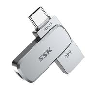 SSK 64 Go Clé USB Double Connecteurs, Clé USB C jusqu'à 240 Mo/s Type-C et USB-A Mémoire Stick, USB Flash Drive pour iPhone 15/16Pro/Win/Android OTG avec Étanche, Anti-poussière et Anti-Chute