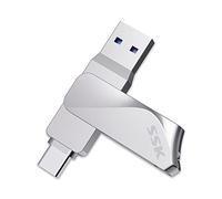 SSK Cle USB 64Go Clé USB3.2 Haute Vitesse Clef USB2 en 1 Métal Flash Drive jusqu'à 200Mo/s, OTG Double Cles USB-Stockage Imperméable Mémoire Stick Pen Drive pour Android Voiture PC tablettes