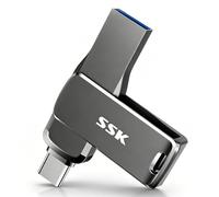 SSK Cle USB Rapide 128Go, jusqu'à 450 Mo/s,Double connecteur USB-C et USB-A | Clé USB SSD USB 3.2 Gen 1,1 Go en 2,3s n zinc,adaptée aux iPhone 15/16/17,aux Android,aux PC portables et aux autoradios