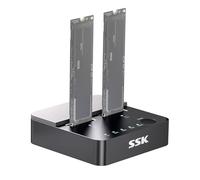 SSK Dock Disque Dur Cloner SSD M.2 NVMe SATA, Station d'accueil Double Baie 10Gbps USB 3.2 Gen 2, Adaptateur USB pour SSD PCIe M Key/B+M Key avec Clonage Hors Ligne