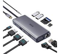 SSK Hub USB C Double HDMI 4K60Hz 11 en 1 Dock Station, Portable USB C vers USB Multiport Adaptateur RJ45 Gigabit, PD 100W, Lecteur de Carte SD TF, 2 HDMI Thunderbolt Dock avec Mac Pro Air Surface