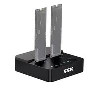 SSK NVMe Cloneur SSD SATA, duplicateur M.2 Dual Bay NVMe, boîtier NVMe 10 Gbit/s, adaptateur SSD USB 3.2 vers USB, station d'accueil M.2 pour clé M PCIE NVMe et lecteur SSD SATA, prend en charge le