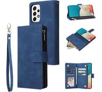 Sskal-Samsung Galaxy A32 A34 A53 A54 5g Premium Vintage Pu Leather Handbag Zipper Pocket Case Kickstand Card Slots With Wrist Strap