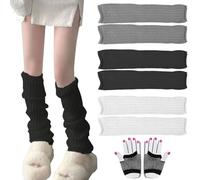 SSKHE 2 Paires Jambiere Femme et Une Paire de Gants de Pêche Noirs, 42cm Guetre Femme, Hiver Chaud Tricoté Guêtres pour Femme