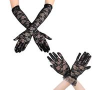 SSKHE 2PC Un Ensemble Captivant De Gants Longs Et Courts En Dentelle Noire Pour Toutes Les Occasions Glamour Libérez La Diva Qui Sommeille En Vous