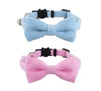 SSKHE 2Pcs Collier pour Chat Ultra-Doux en Velours Côtelé Naturel avec Cloche, Boucle de Sécurité Rapide pour Chaton, Nœud Papillon Amovible, Collier pour Animaux de Compagnie Ajustable