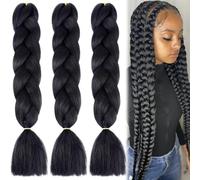 SSKHE 3 Packs 24 pouces naturel Jumbo cheveux à tresser,Meches Pour Tresses Africaine,Pre Tiré Long Easy Braids Knotless Yaki Nattes Extensions Rajout Cheveux Tresses (Noir)