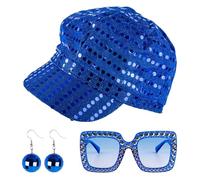 SSKHE 3 Pièces Accessoires Disco des Années 1970 Déguisement Année 70 Femme Argent Deguisement Disco Accessoire avec Chapeau Boucles d'Oreilles Lunette pour Femmes pour Fête à Theme