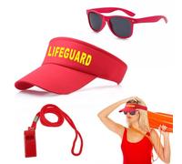 SSKHE 3-teiliges Set Ensemble de costume de sauveteur, Rouge, Unisexe Adulte, Costume Set, Accessoires de sauveteur, Homme et Femme, Fête à la piscine, Fête sur la plage