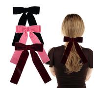 SSKHE 3pcs Velvet Bow hair clip avec ruban long, 3 couleurs différentes de velours Hair Band, French Bow hair clip pour fille Dame (noir + vin rouge + rose)