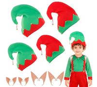 SSKHE 4 Pack Christmas Elf Hats with 4 Elf Ears - Festive Elf Hat for Children & Adults, Xmas Hats for Christmas Carnival Party