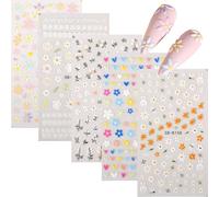 SSKHE Cinq autocollants pour ongles de style avec des motifs divers et charmants de la nature - inspirés et animaux - ornés de motifs 3D classiques, doux et complexes pour des créations expressives.