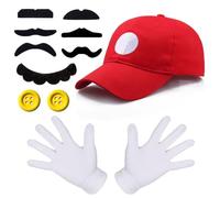 SSKHE Costume chapeau rouge, gants blancs, moustache, boutons, accessoires de costume pour garçons, filles, femmes, enfants, hommes