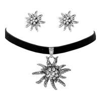 SSKHE Ensemble collier pendentif et boucles d'oreilles élégantes Edelweiss pour femmes en métal zircon créé - Festival, Dirndl, Taille Unique