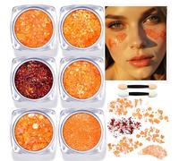 SSKHE Festival Glitter Gesicht Face,Pack of 6 Face Body Glitters Gel Chunky Glitter Sequin,Paillettes Loisirs Creatifs Halloween Make-up,CarnivalFestival Accessories Gadget,Orange