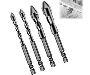 SSKHE High-Strength Eccentric Twist Drill Bit for Tile, Glass, Brick, Cement, Multi-Purpose Drill Bit Set Industrial Strength Carbide Tip, Plastic, Wood, and More 4 Pcs (6+8+10+12)