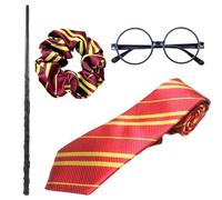 SSKHE Kit de Costume de Sorcier - Baguette Magique + Lunettes Rondes + Cravate + Tige à Cheveux | Costume de Sorcier pour Femmes, Parfait pour Halloween, Carnaval & Fêtes de Cosplay