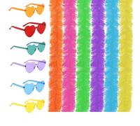 SSKHE Lot de 12 Boas en Plumes La Plume Colorées Clapet 6.6ft avec Lunettes de Soleil Sans Cadre - Boa Plume pour Femme Cosplay, Halloween, Danse et Fêtes