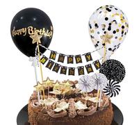 SSKHE Lot de 12 décorations de gâteau d'anniversaire noires à paillettes Happy Birthday - Pour fans de papier - Étoiles - Décoration de gâteau pour garçons et filles
