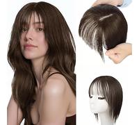 SSKHE Perruque pour femme, extensions de queue de poney, perruques courtes avec franges, postiches de cheveux naturels, couleur marron naturelle, convient pour un usage quotidien