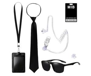 SSKHE Secret Service thème costume set, costume de style espion professionnel, agent exclusif 4 pièces costume accessoires combo, idéal pour les parties de jeu de rôle