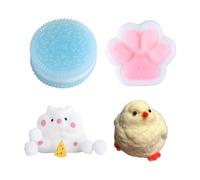 SSKHE Set de 4 Taba Squishy - Oreo Bleu + Patte de Chat Rose-Blanc + Poussin Jaune + Hampster crème | Jouets Anti-Stress compressibles pour soulager l'anxiété