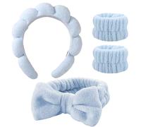 SSKHE Set de Bandeau de Maquillage et Soins de la Peau 4 Pièces en Éponge Nuage, Bandeau de Lavage Visage en Polaire, 2 Bandes de Poignet, Idéal pour le Nettoyage du Visage, le Démake-up
