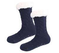 SSKHE Womens Fluffy Slipper Grips Socks Chaussette Chausson Antidérapantes Femme Winter Thick Warm Thermal Fleece Cosy Plush Cabin Home Non Slipper Socks Christmas Gifts for Girlfriend Girls,Dark Blue