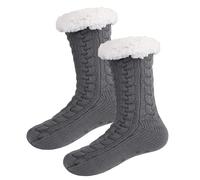 SSKHE Womens Fluffy Slipper Grips Socks,Chaussette Chausson Antidérapantes Femme Winter Thick Warm Thermal Fleece Cosy Plush Cabin Home Non Slipper Socks Christmas Gifts for Girlfriend Girls,Grey