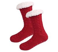 SSKHE Womens Fluffy Slipper Grips Socks,Chaussette Chausson Antidérapantes Femme Winter Thick Warm Thermal Soft Fleece Cosy Plush Cabin Home Slipper Socks Christmas Gifts for Girlfriend,Red