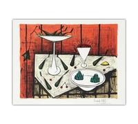 SSLDP LFHLI Affiche de Bernard Buffet《Nature Morte avec Fond Rouge》Illustration Murale Bernard Buffet Toile Peinture et Estampes Décoration Intérieur 50x70cm sans Cadre