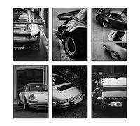 SSLGLS100 Lot de 6 affiches de voiture - Décoration murale - 911 - Style vintage classique - Noir et blanc - Pour homme - Pour salon, chambre à coucher - Décoration murale (30,5 x 45,7 cm, sans cadre)