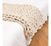 lffopt Plaid Tricot Grosse Maille Pelote Laine Grosse Maille Tricoté Jette pour Lits Chunky tricoté Couverture Tricoté Jeter Couverture Tricot Jeter 100X150,Beige