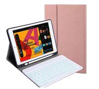 SSLQYLEE pour iPad 10,2 pouces Étui Clavier 2019 avec porte-stylo pour iPad 7ème génération A2197 A2200 A2198 Étui de clavier anglais (couleur : or rose avec blanc)