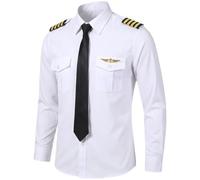 Sslvya Chemise De Pilote À Manches Longues, Costume De Capitaine pour Cosplay, Idéal pour Halloween, Carnaval, Spectacles Enterrements De Vie De Jeune Fille.
