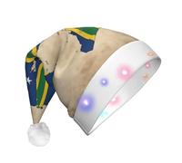 ssmbnvv Chapeau de Père Noël lumineux avec 3 modes de flash, drapeau des îles Salomon avec lignes croisées imprimées, bonnet de Noël festif en peluche pour fêtes, événements