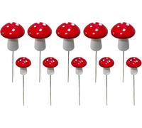 Ssmmam Lot de 10 piquets de jardin en forme de champignon rouge, décoration en métal pour intérieur et extérieur, jardin féérique, pelouse et patio
