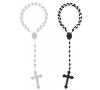 Ssmmam Lot de 2 chapelets en plastique blanc et noir avec perles lumineuses pour prière catholicisme, bijoux religieux, collier avec croix pour femmes et hommes
