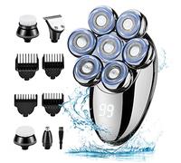 Ssmnr Rasoir Electriques Hommes, 5 in 1 Rasoirs à Têtes Rotatives, IPX7 Étanche Rechargeable Sec et humide Ensemble tête chauve Nez Ave écran LED Brosse pour le Visage