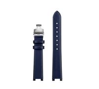 SSNAWBA Bracelet de montre concave for femme compatible avec VERSUS VERSACE VSP490118/VSPCD2217, bracelet en cuir de vache, encoche de 16 mm, boucle papillon de 10 mm(Dark Blue-silver)