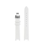 SSNAWBA Bracelet de montre concave for femme compatible avec VERSUS VERSACE VSP490118/VSPCD2217, bracelet en cuir de vache, encoche de 16 mm, boucle papillon de 10 mm(White-silver)