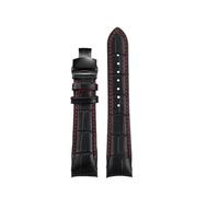 SSNAWBA Bracelet de montre en cuir de vache compatible avec Citizen ECO DRIVE BL8001-01A BL8003-05A, 20 mm, 21 mm, 22 mm, for homme, avec chaîne de montre à joint droit(1Black red-black,21mm)