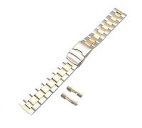 SSNAWBA Bracelet en acier inoxydable 304 solide, boucle pliante de 20mm 22mm, extrémité incurvée for hommes et femmes, 3 points, bracelet de montre en métal doré, accessoires(Silver gold middle g,20mm