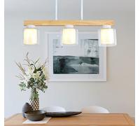 SSNCcNC Blanc, Lampe à suspension LED Minimaliste bois Lampe suspendue 3 flammes Moderne Longue salle à manger E27 Un verre Suspension réglable en hauteur cuisine Chambre salon L: 70cm