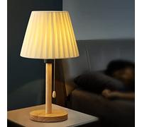 SSNCcNC Lampe de table Vintage bois Avec interrupteur à tirette veilleuse Moderne minimalisme chambre lampe de chevet E27 abat-jour en tissu Lampe de bureau pour salon garderie H42*D23CM,A