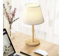 SSNCcNC Lampe de table Vintage bois Avec interrupteur à tirette veilleuse Moderne minimalisme chambre lampe de chevet E27 abat-jour en tissu Lampe de bureau pour salon garderie H42*D23CM,B