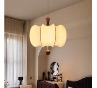 SSNCcNC Style français Chambre à coucher Lampe suspendue Moderne/vintage Design créatif Abat-jour en tissu Bois Lampe de salle à manger E27 Salon Loft 46 * 55CM